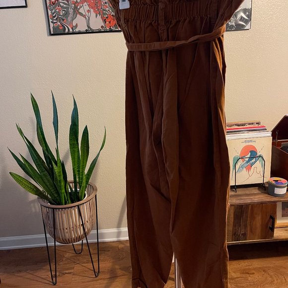 high waisted button up tie pants brown - Picture 3 of 5